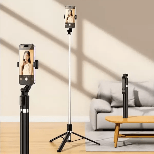 Trépied bâton de selfie R1S - L 1.7m de longueur avec lumière d'appoint, Bluetooth support de téléphone extensible - Smart Business Center